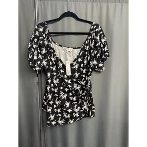 SOCIALITE Blouse Top Womens 2X Black Floral Sleeveless Square Neck Hipster B67